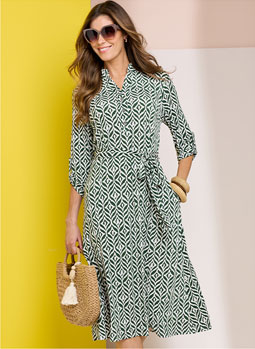 Aztec Print Belted Jersey Shirt Dress - LS669